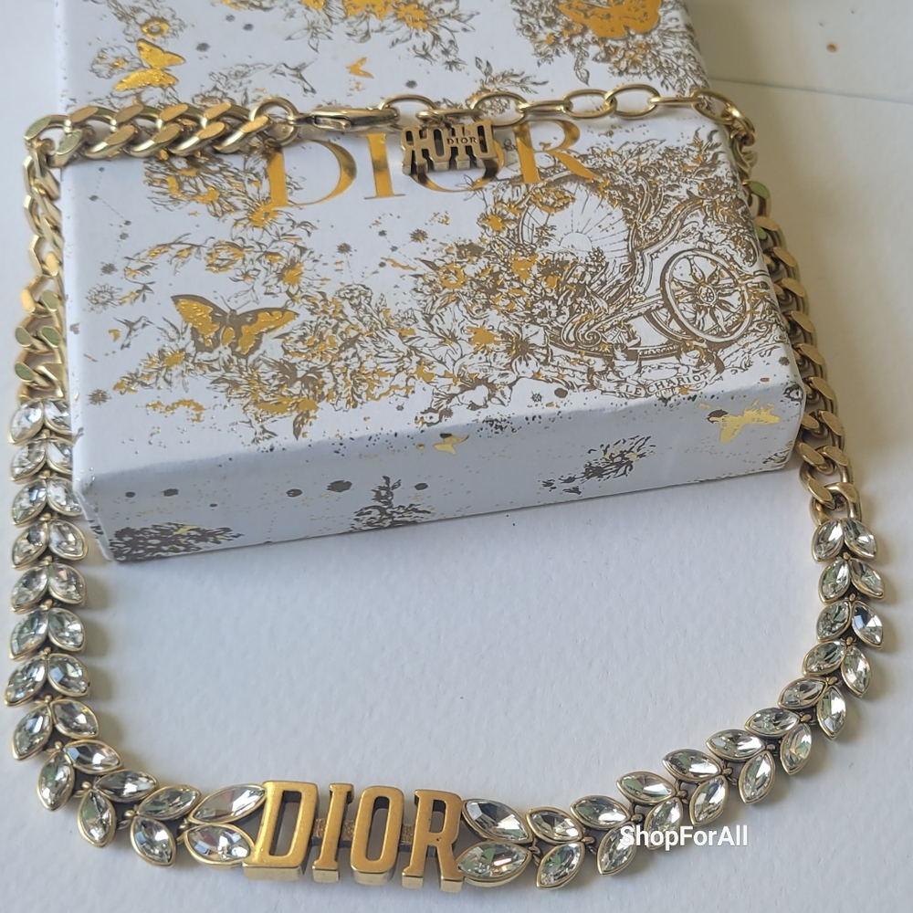 Dior Gold and Silver Coker Necklace with Crystal Accents With Box - Picture 2 of 16